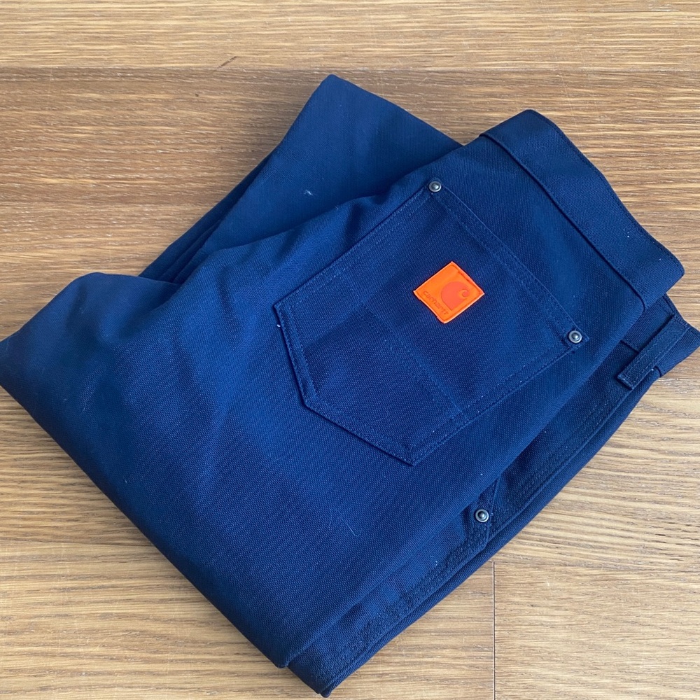 New Carhartt Men Relaxed Fit 5-Pocket Blue Workwear Pants Size 29 x 30